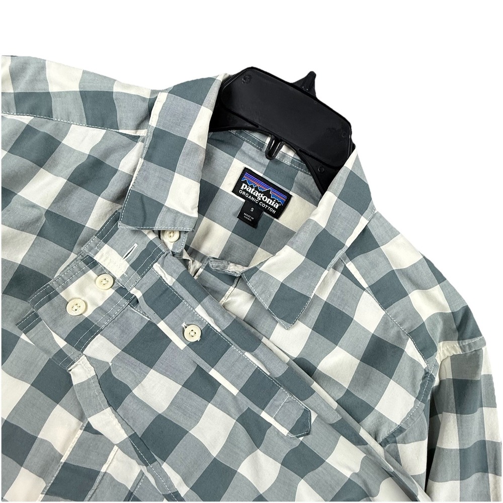 Patagonia Organic Cotton Men's Smal‎ Long Sleeve Gingham Check Shirt Gray